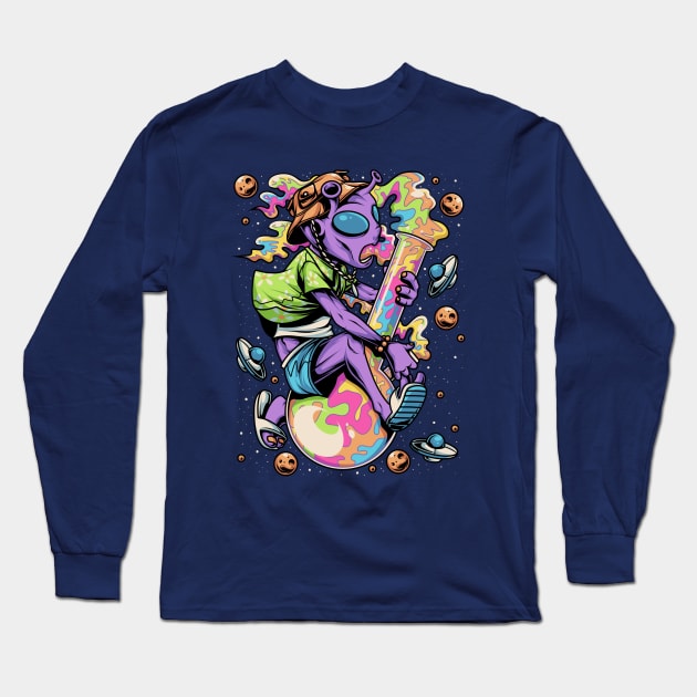 Psychedelic Alien Bong Long Sleeve T-Shirt by AngelFlame